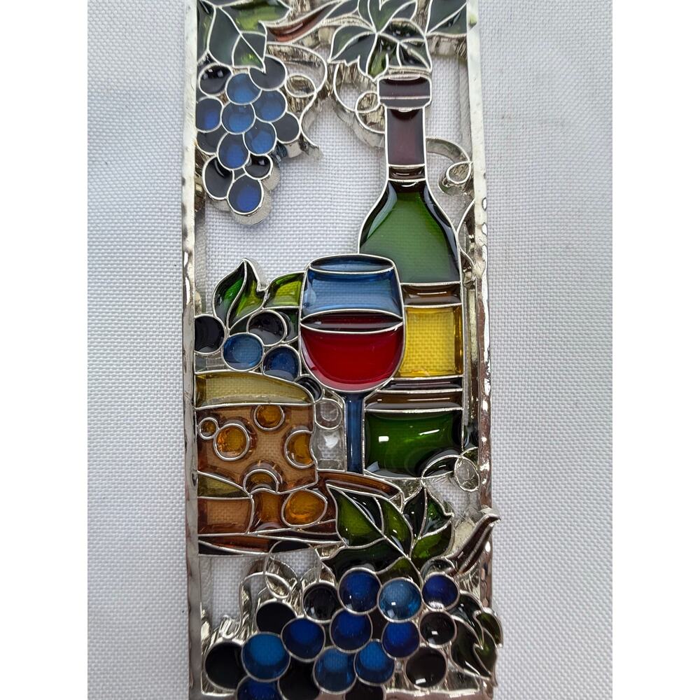 SKU3102 Faux Stained Glass & Silver Sun Catcher - Wine Glass, Bottle Blueberries